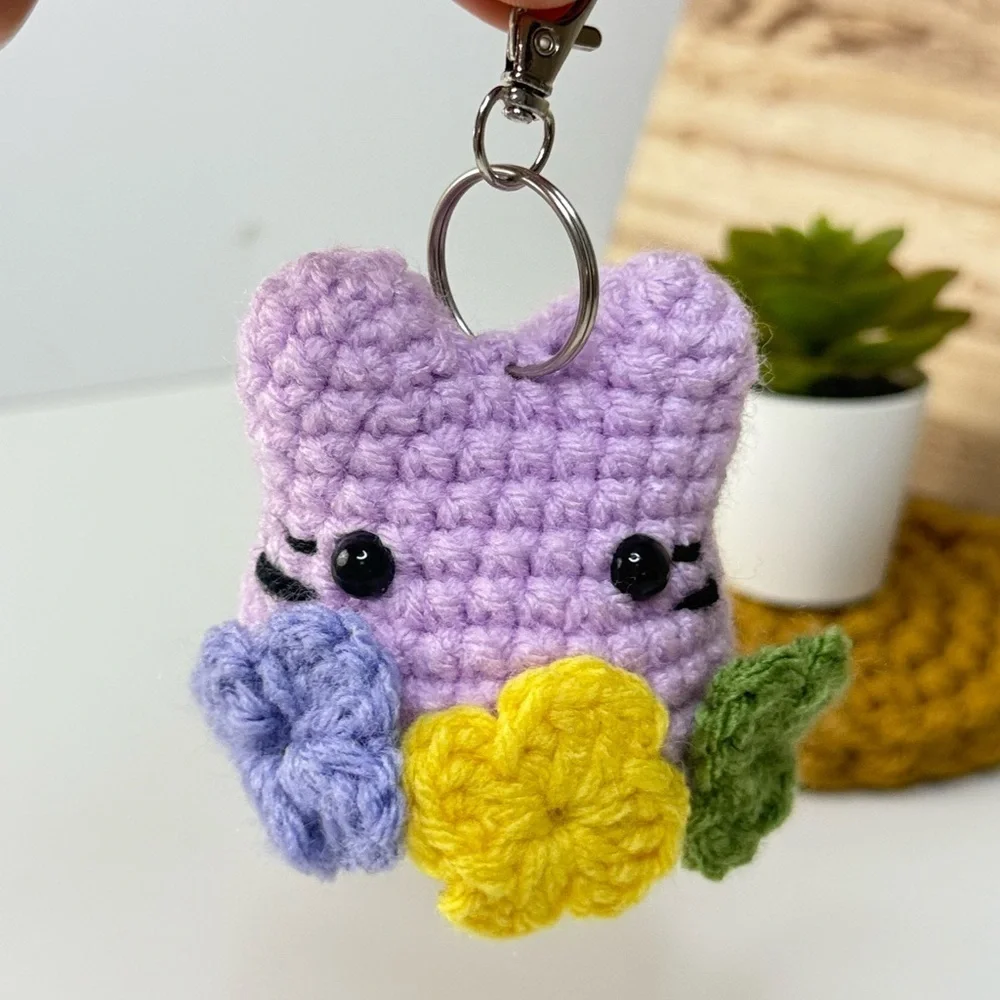 Handcrafted Floral Mini Cat Amigurumi Keychain